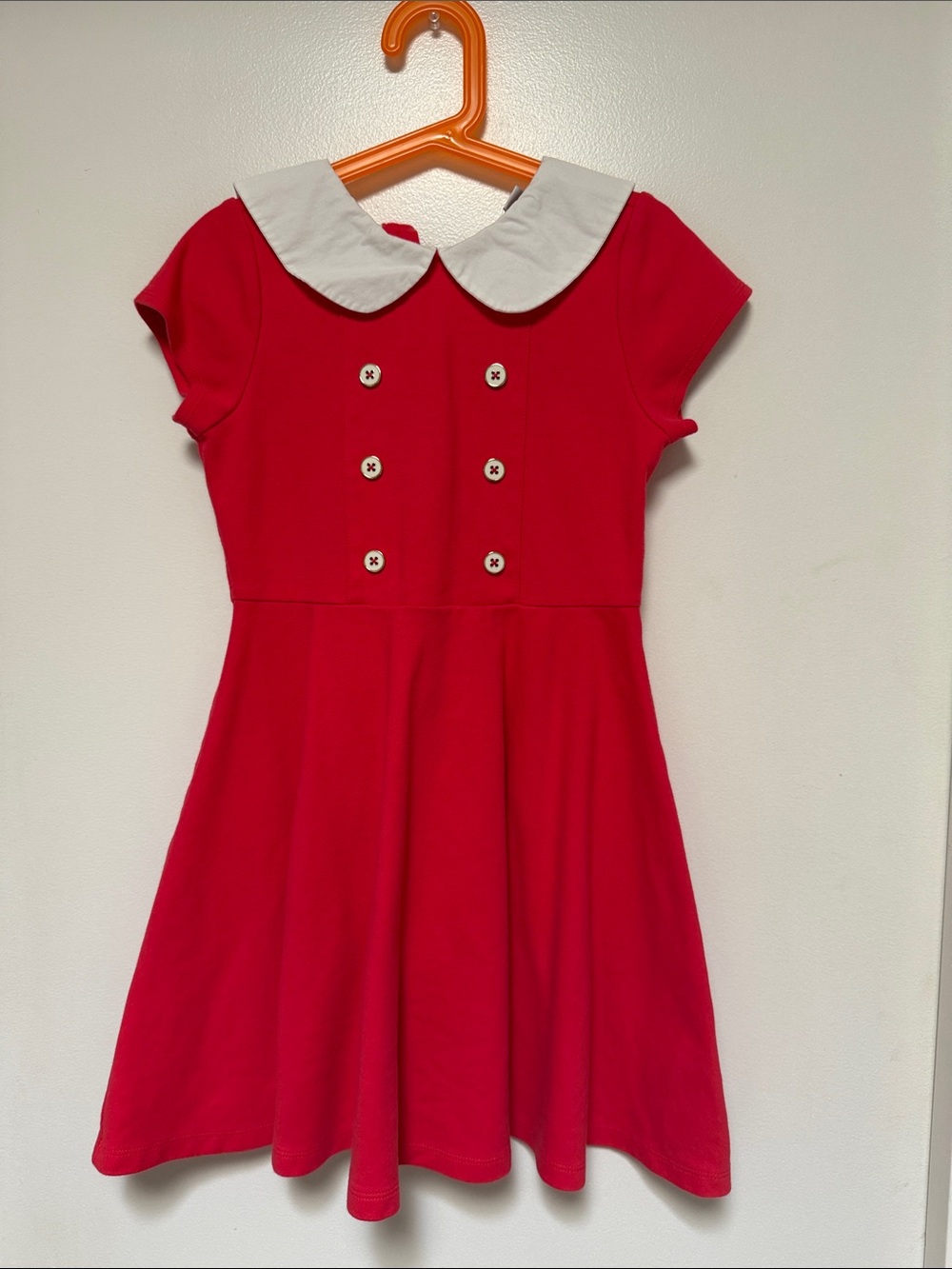 Janie and Jack Red Dress with White Peter Pan Collar and Decorative Buttons